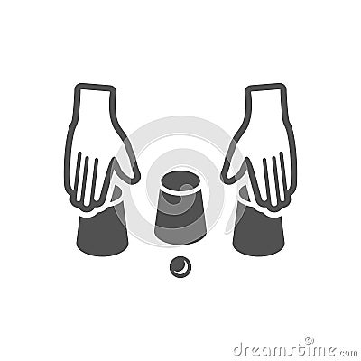 Three thimbles and a ball.Thimbles gambling game icon in flat style. Vector Illustration